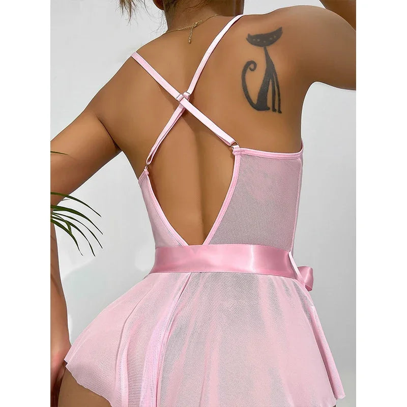 Sexy Lingerie Lace Transparent Bodysuit Hollow Out Underwear Lace Up Teddy Erotic Lingerie