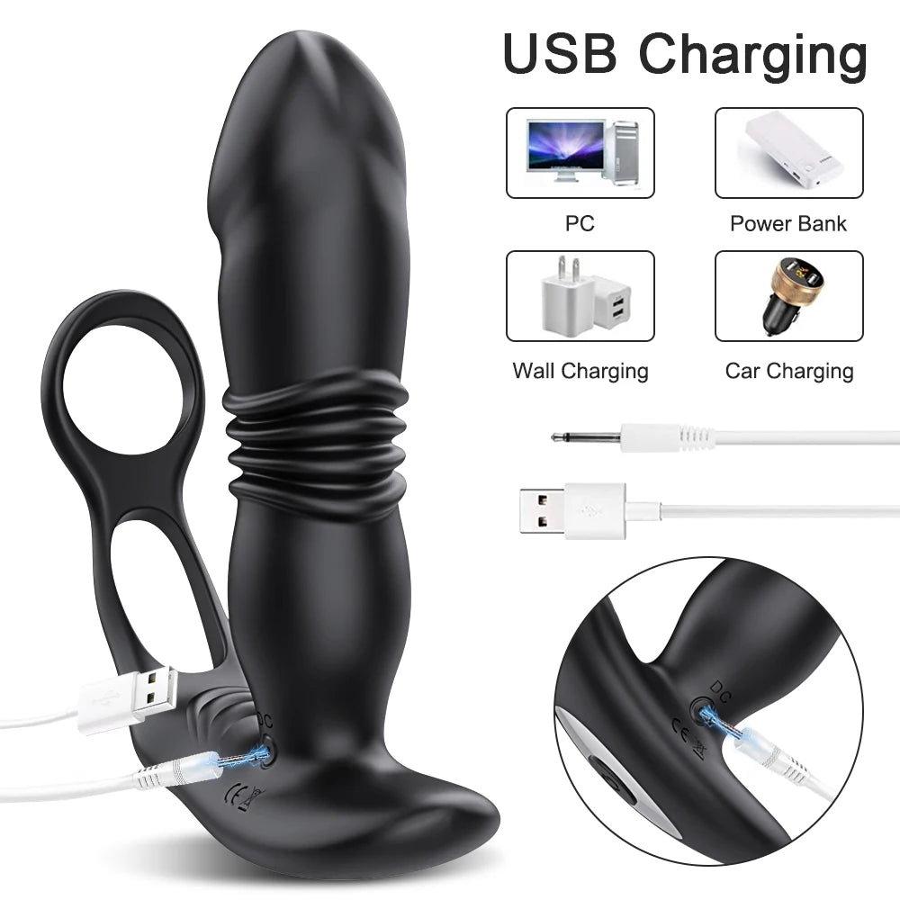 Top Quality Plug Ass Dildo Stimulator APP Thrusting Butt Plug Sex Toys for Men Prostate Massager Anal Vibrator Telescopic Vibrating Anal