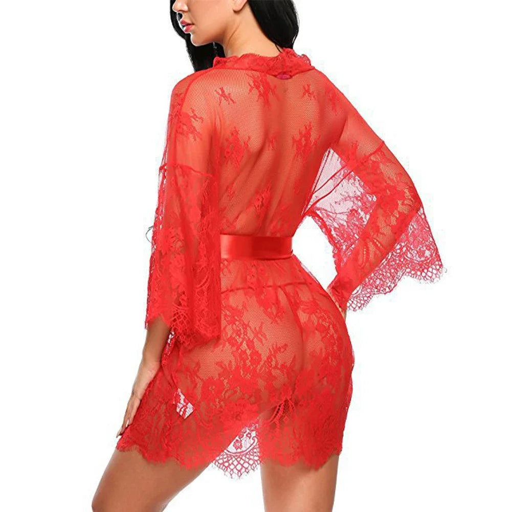 Sexy Lingerie Lace Nightgown Sleepwear Dress Robe Kimono Nightwear