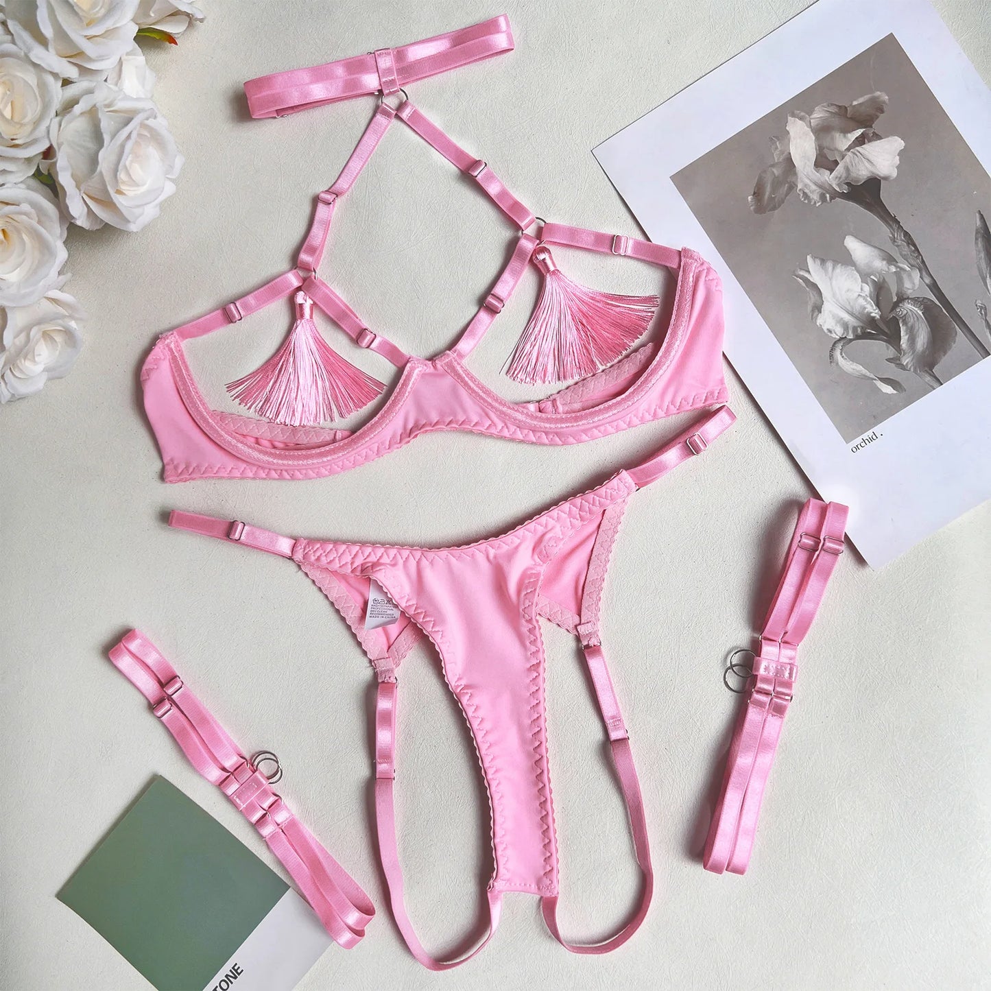 Sexy Lingerie Set Tassel Lingerie Set Cut Out Sexy Erotic Set Solid Brief Underwear
