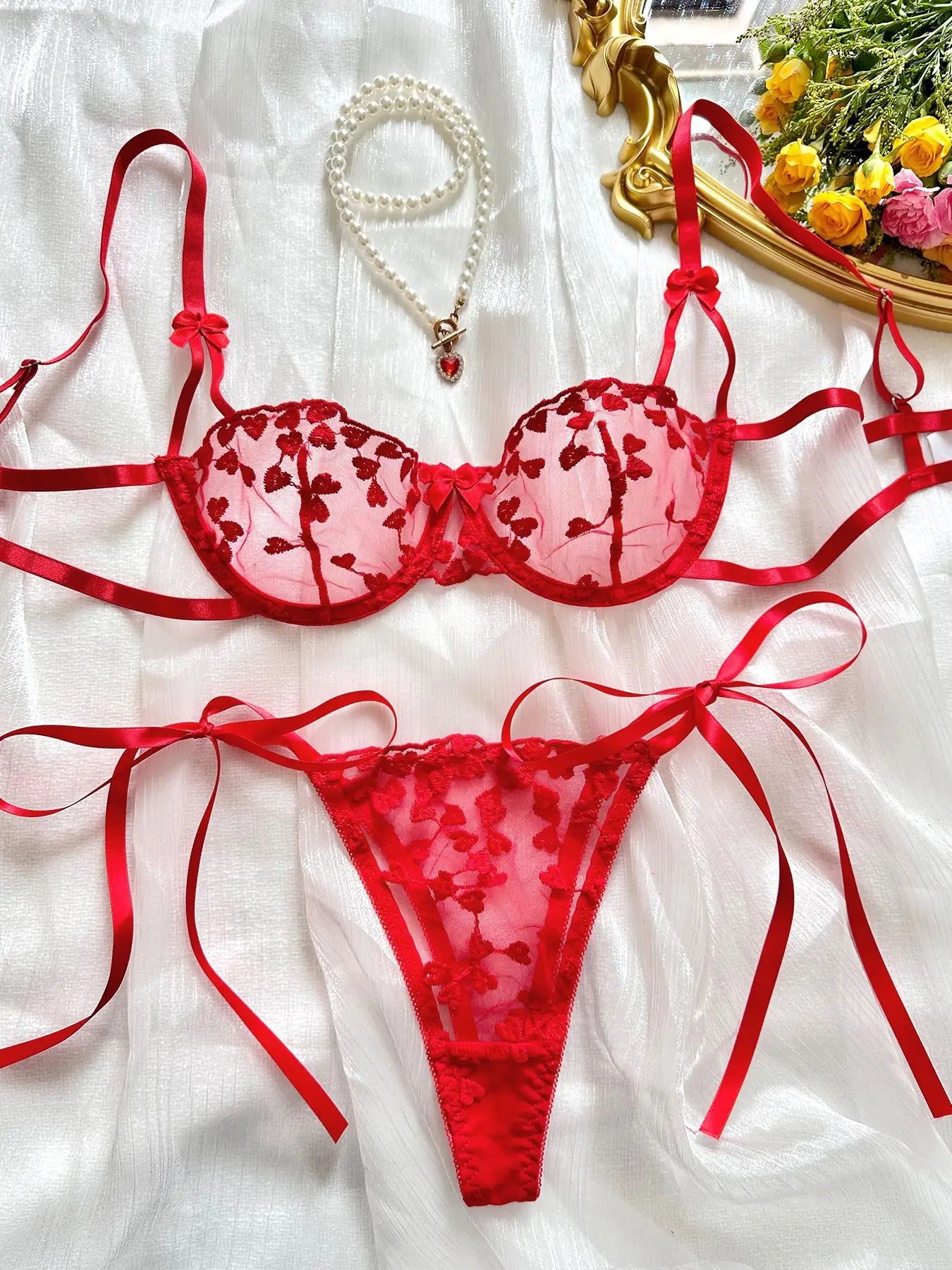 Sexy Lingerie For Fine Women Heart-Shaped Embroidery Fairy Exotic Sets Sensual Lace