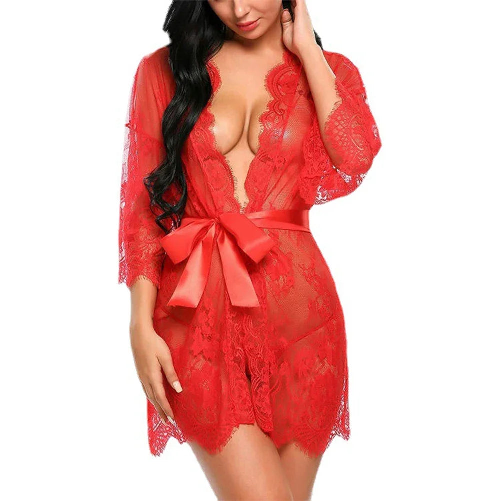 Sexy Lingerie Lace Nightgown Sleepwear Dress Robe Kimono Nightwear