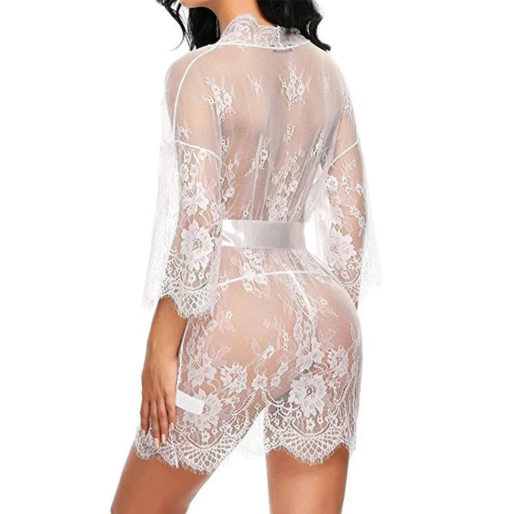 Sexy Lingerie Lace Nightgown Sleepwear Dress Robe Kimono Nightwear