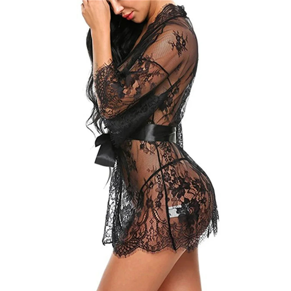 Sexy Lingerie Lace Nightgown Sleepwear Dress Robe Kimono Nightwear