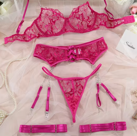 Sexy Underwear Lace Transparent Bra Exotic Sets Sexy Thong Woman Porn Fancy Sensual Luxury Lingerie 4-Pieces