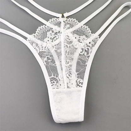 3-Piece Lace Thong Panties for Women, Low-Rise Sheer G-String Underwear, Thin Strap T-Back Lingerie, Plus Size