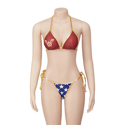 Sexy Halter Neck Lace Up Bikinis Set Superhero Swimsuit Fantasia Movie Wonder Costume Cosplay Fancy Suits