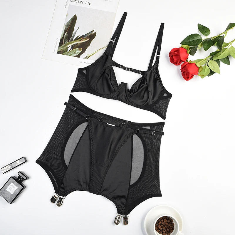 Sexy Hollow Out Women Nice  Underwear Deluxe Erotic Bra Set Seamless Underwear