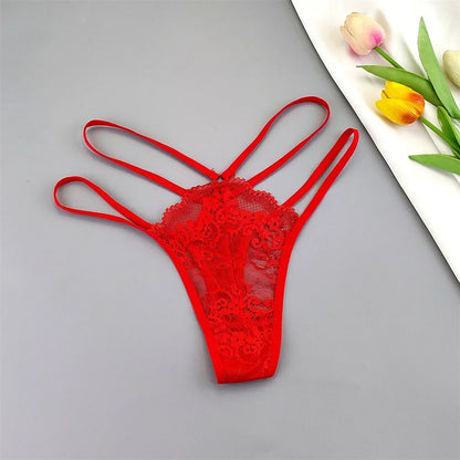 3-Piece Lace Thong Panties for Women, Low-Rise Sheer G-String Underwear, Thin Strap T-Back Lingerie, Plus Size