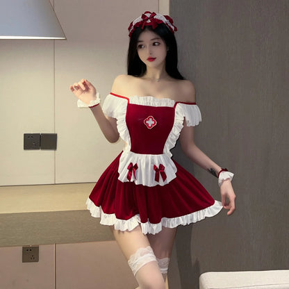 Maid Babydoll Role Play Costume with Lace Details Sexy Lingerie