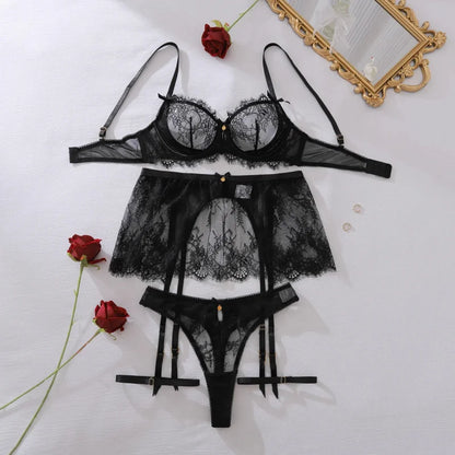 Sexy Dark Romance Lace Set Seductive 3PC Lingerie for Nights of Temptation