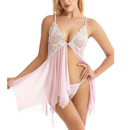 Sexy Nightdress Crotchless Sexy Lingerie for Women Hot Exotic Nightgowns Nighties Set Sheer Mesh Nightwear Babydolls