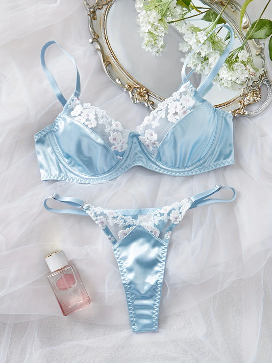 Sexy Lingerie Seamless Slip Underwear Silk Exotic Sets Lace Embroidery Matching Outfits Fancy Only fans Bra Sets