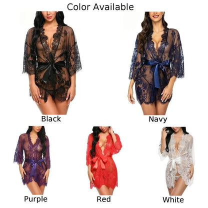 Sexy Lingerie Lace Nightgown Sleepwear Dress Robe Kimono Nightwear