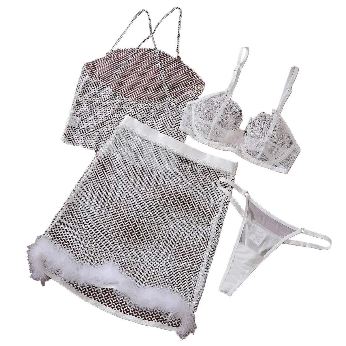 Women's 4-Piece Sheer Sexy Lingerie Dress Set – Dancing Queen Costume for Parties & Dress-Up