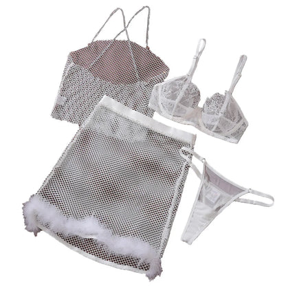Women's 4-Piece Sheer Sexy Lingerie Dress Set – Dancing Queen Costume for Parties & Dress-Up