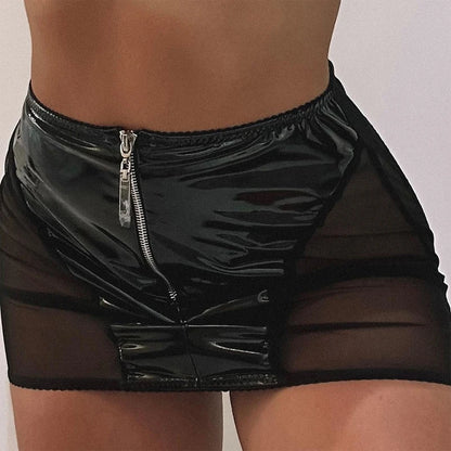 Sexy PU Exotic Set Thin Underwear Party Club Costumes Hollow Out Open Crotch Lingerie Set Ladies