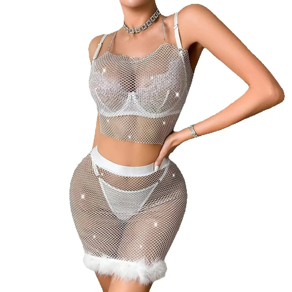 Women's 4-Piece Sheer Sexy Lingerie Dress Set – Dancing Queen Costume for Parties & Dress-Up