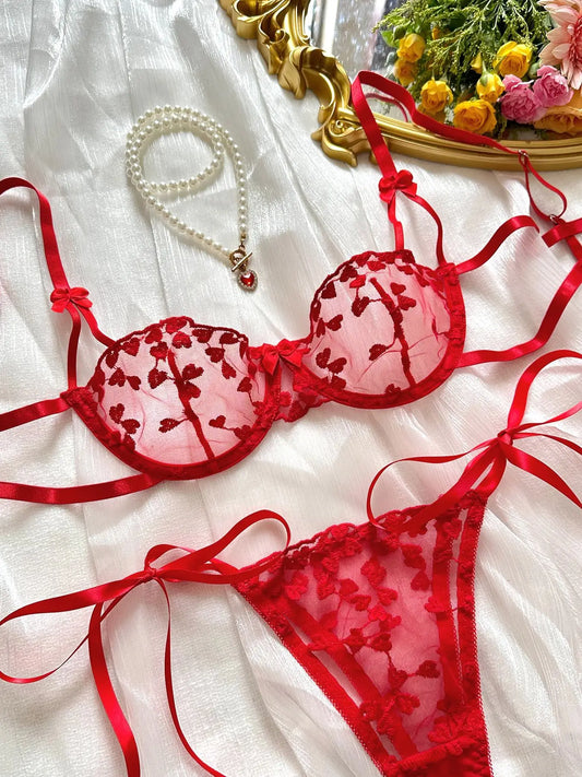 Sexy Lingerie For Fine Women Heart-Shaped Embroidery Fairy Exotic Sets Sensual Lace