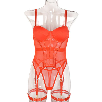 Bodysuit Backless Tops for Women 3 Piece Lingerie Set with Garter Sexy dresses