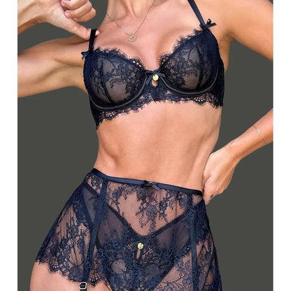 Sexy Dark Romance Lace Set Seductive 3PC Lingerie for Nights of Temptation