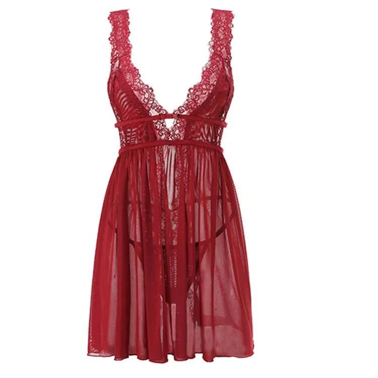 Sexy Nightdress Crotchless Sexy Lingerie for Women Hot Exotic Nightgowns Nighties Set Sheer Mesh Nightwear Babydolls
