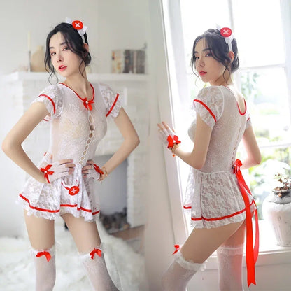 Maid Babydoll Role Play Costume with Lace Details Sexy Lingerie