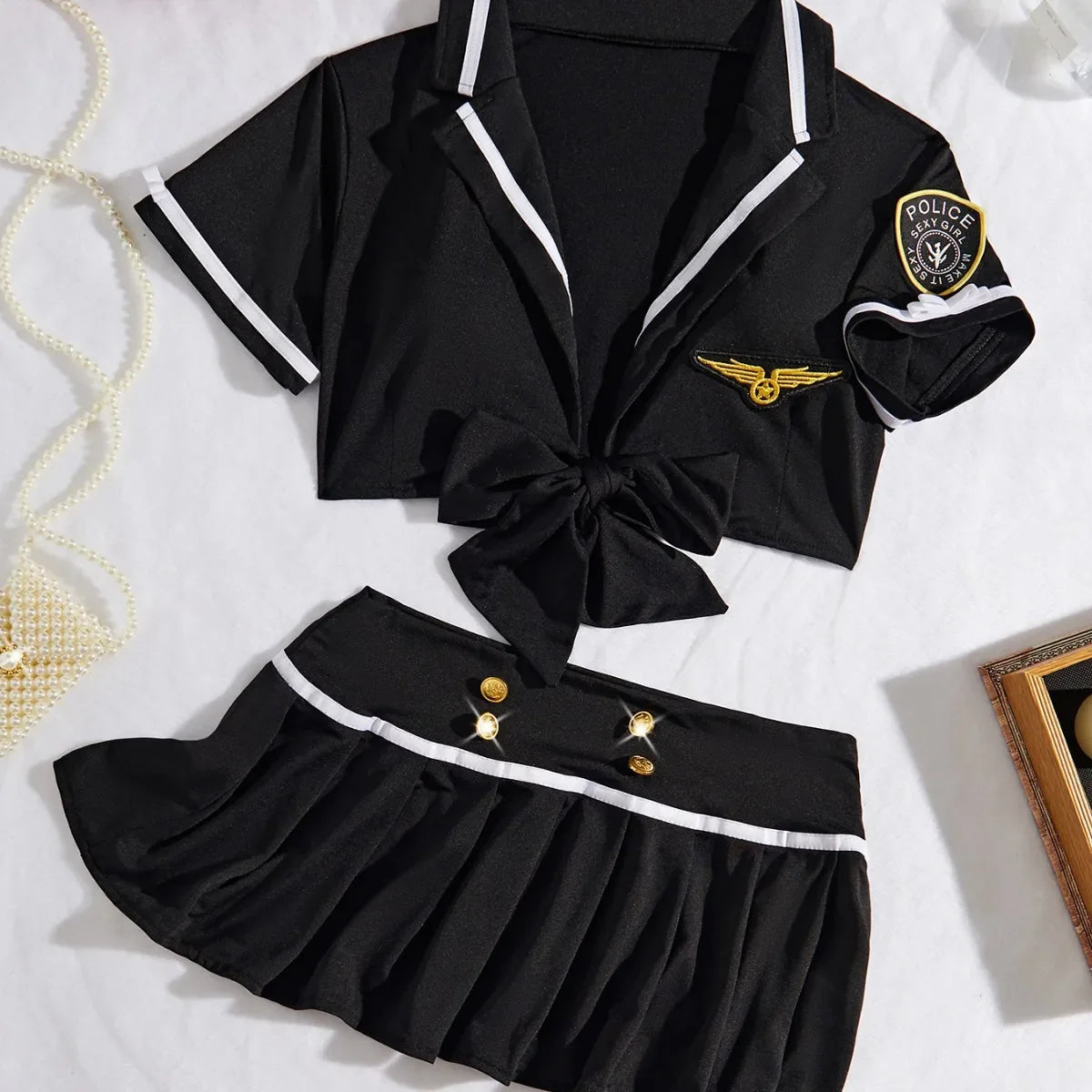 Sexy Lingerie Sailor  Student Stewardess Cosplay Uniforms Costumes Sexy Low Waist Splits