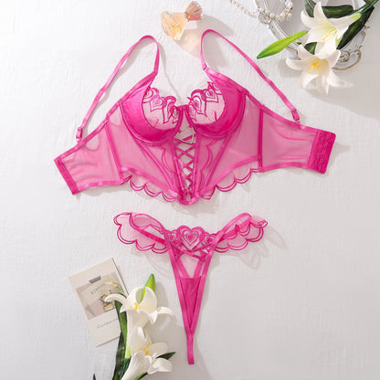 Sexy Underwear Summer New Erotic Bra and Pant Floral Embroidery See Sexy Lingerie 2-Piece set