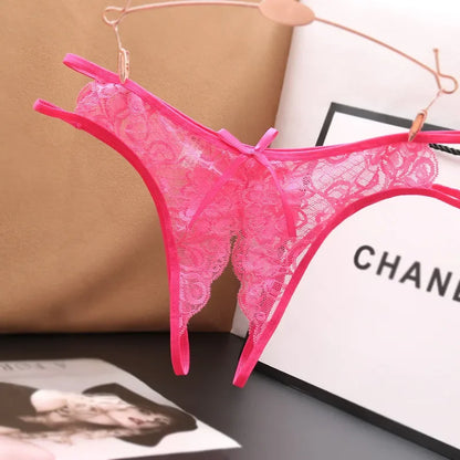 Sexy Lingerie  Panties Crotch Opening Transparent G-strings Thongs Solid Bowknot Underwear