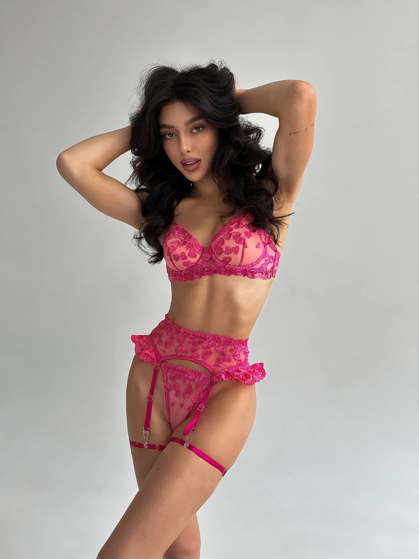 Fancy Lingerie Heart-Shaped Embroidery Underwear Ruffle Garter Brief Sets