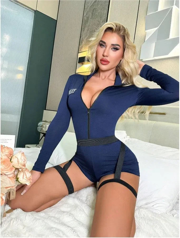 Sexy Police Roleplay Jumpsuit Cut Bodysuit for Night Out & Cosplay