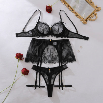 Sexy Dark Romance Lace Set Seductive 3PC Lingerie for Nights of Temptation