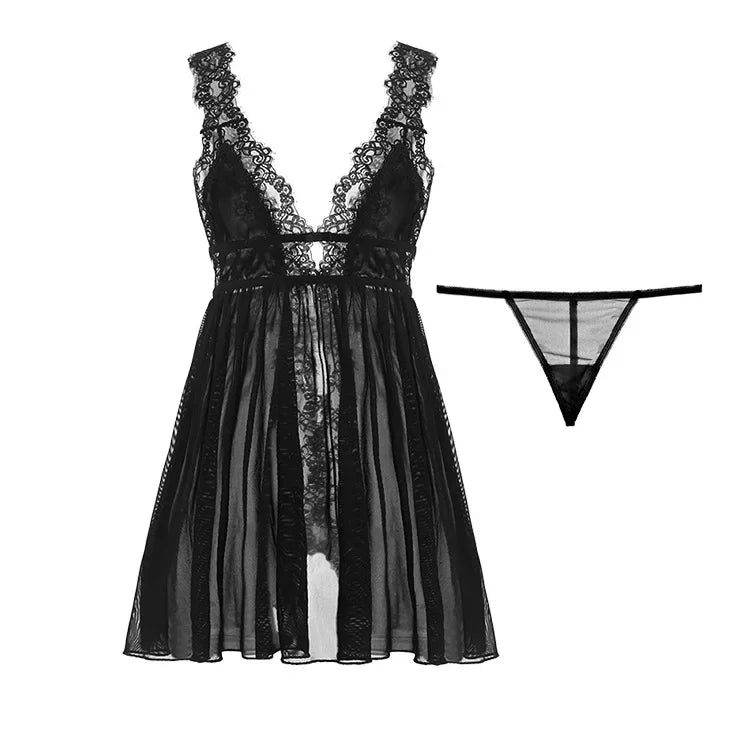 Sexy Nightdress Crotchless Sexy Lingerie for Women Hot Exotic Nightgowns Nighties Set Sheer Mesh Nightwear Babydolls