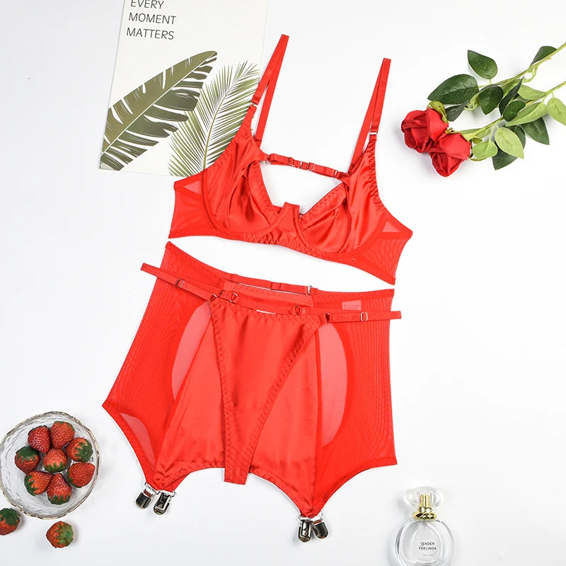 Sexy Hollow Out Women Nice  Underwear Deluxe Erotic Bra Set Seamless Underwear